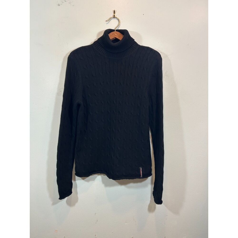 Polo Jeans Co. Ralph Lauren Black Cable Knit Turtleneck Sweater XL Cotton Preppy